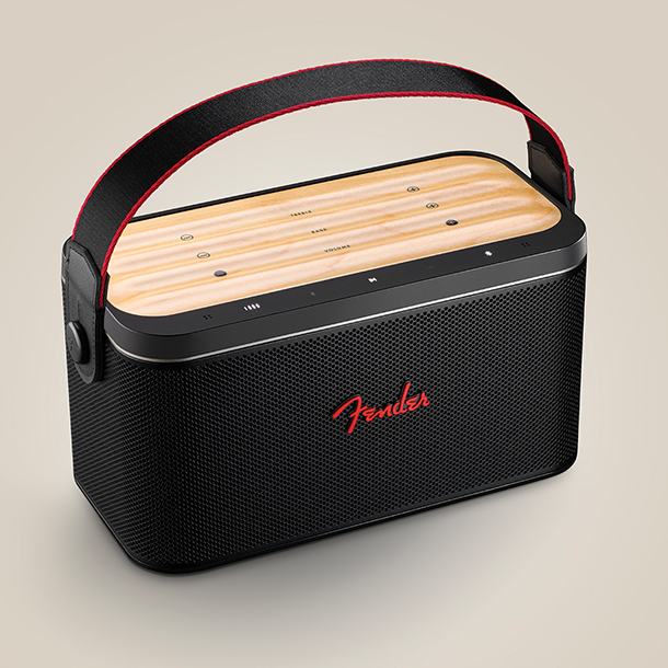 The Fender Audio RIFF is a premium portable Bluetooth speaker featuring a genuine maple wood interface that allows you to control the volume and EQ by simply sliding your fingers like you're shredding on a real fretboard. This unique feature not only adds to the speaker's aesthetic appeal but also provides a fun and intuitive way to interact with your music.